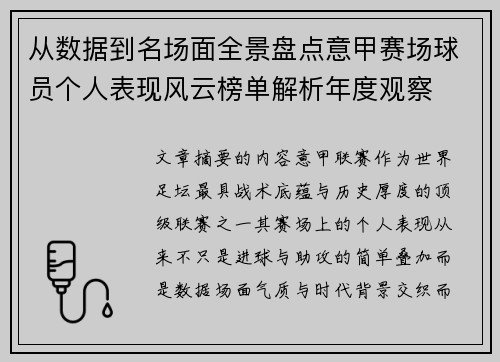 从数据到名场面全景盘点意甲赛场球员个人表现风云榜单解析年度观察