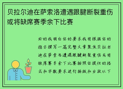 贝拉尔迪在萨索洛遭遇跟腱断裂重伤或将缺席赛季余下比赛